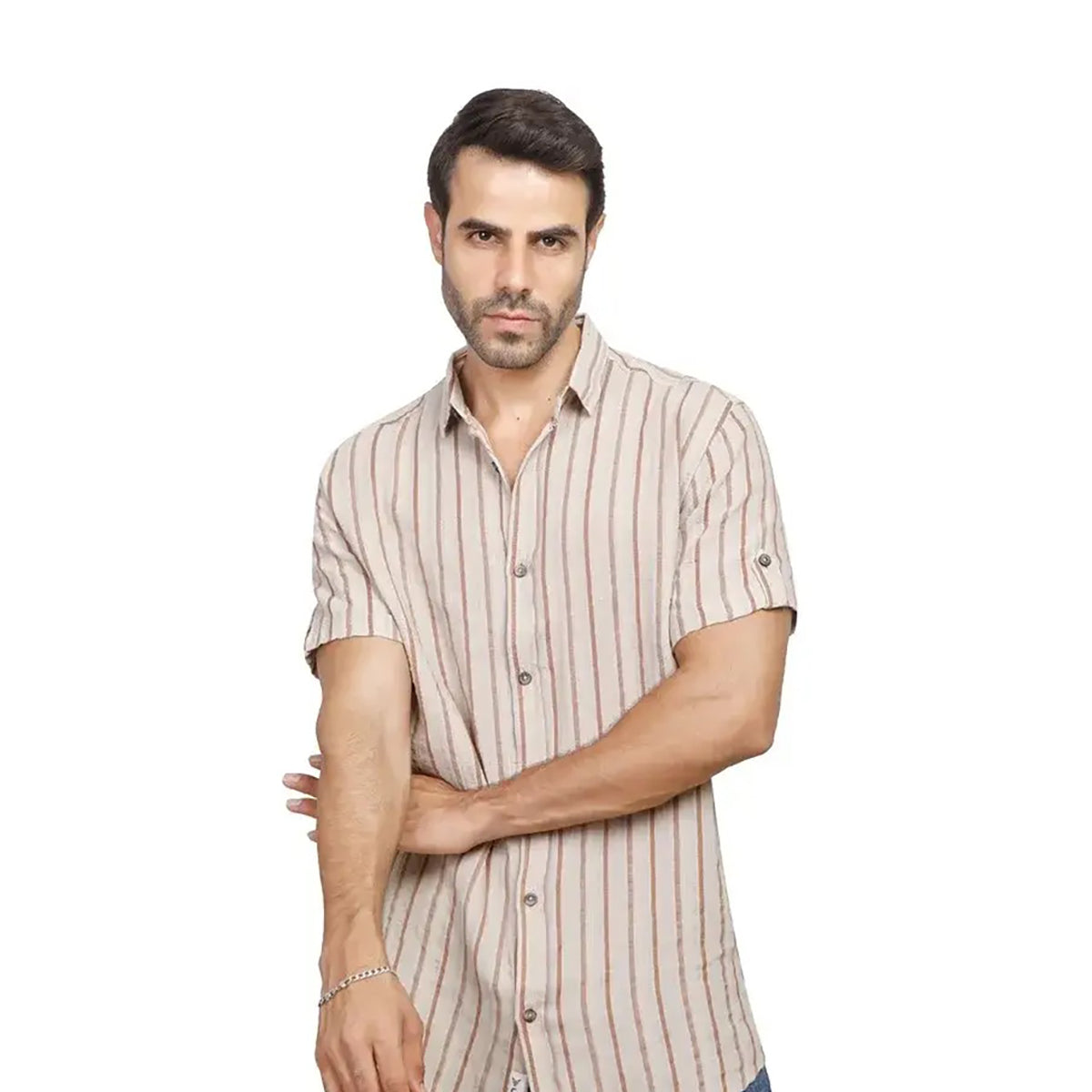 Coup – Men’s Linen Regular Fit Striped Shirt with Short Sleeves