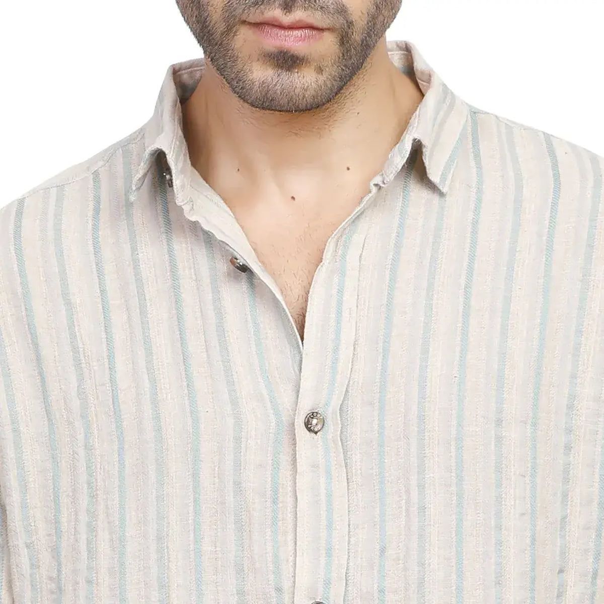 Coup – Men’s Linen Regular Fit Striped Shirt with Short Sleeves