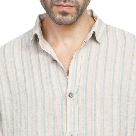 Coup – Men’s Linen Regular Fit Striped Shirt with Short Sleeves