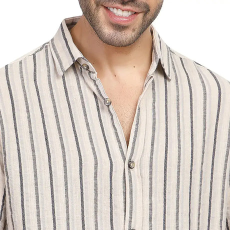 Coup – Men’s Linen Regular Fit Striped Shirt with Short Sleeves