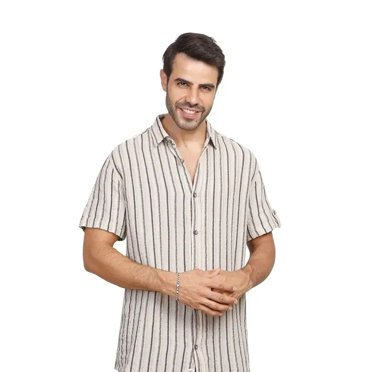 Coup – Men’s Linen Regular Fit Striped Shirt with Short Sleeves