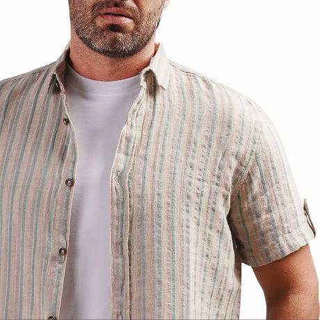 Coup – Men’s Linen Regular Fit Striped Shirt with Short Sleeves