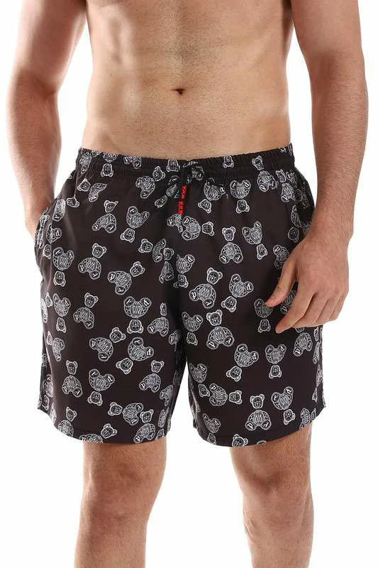 White Rabbit - Teddy Bear Patterned Swim Short  For Men