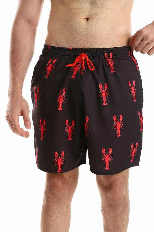 White Rabbit - Side Pockets Crabs Patterned Board Shorts  For Men