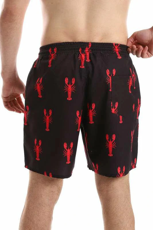 White Rabbit - Side Pockets Crabs Patterned Board Shorts  For Men
