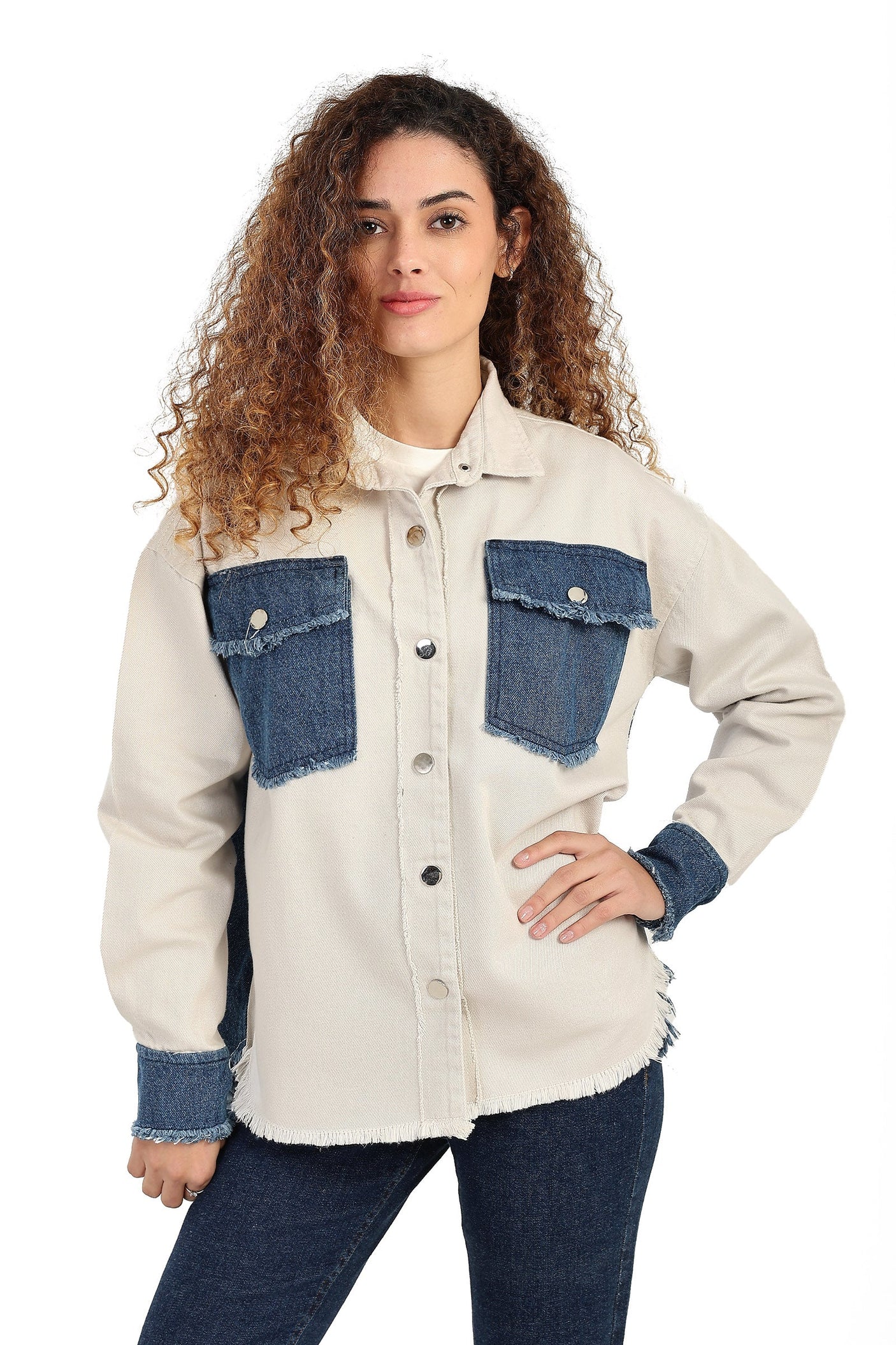 Carina - Gabardine & Denim Shirt