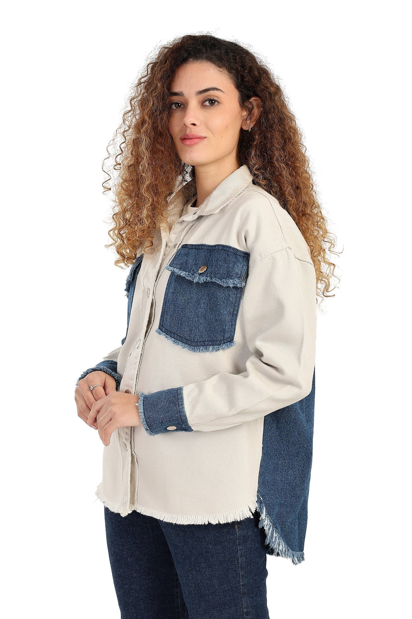 Carina - Gabardine & Denim Shirt