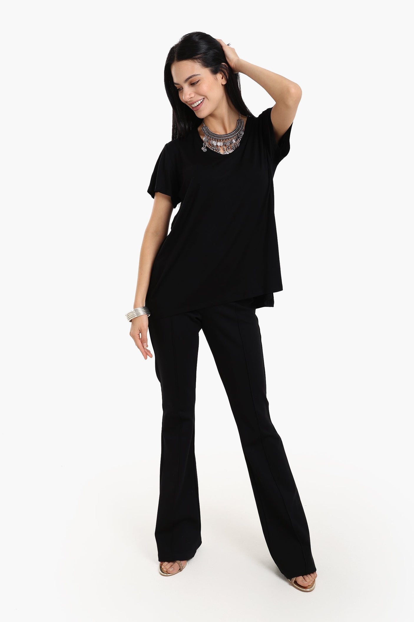 Black High Waist Piping Pants
