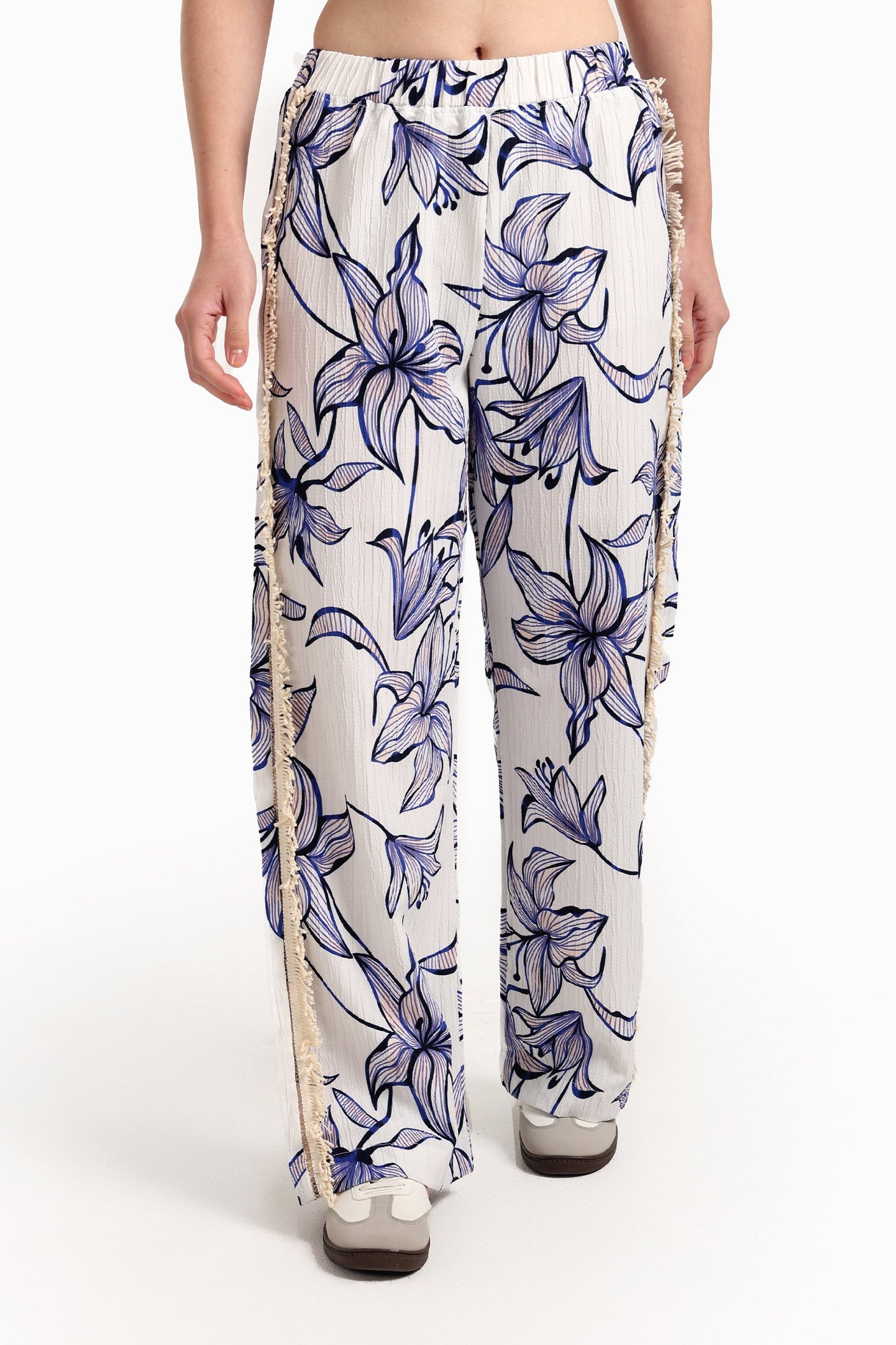 Carina - Floral Pants with Fringe Detail