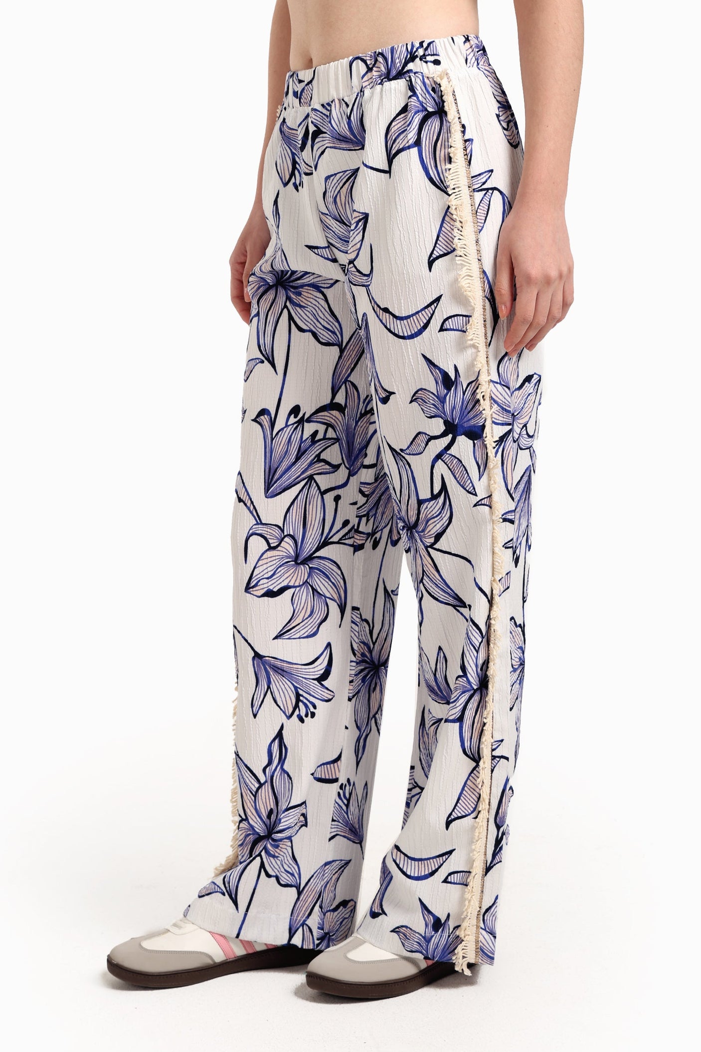 Carina - Floral Pants with Fringe Detail