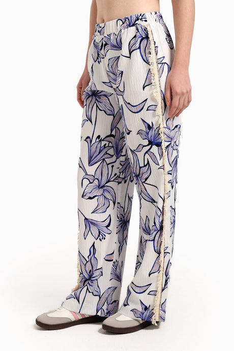 Carina - Floral Pants with Fringe Detail