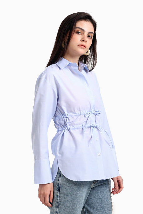Carina - Striped Waist Drawstring Shirt