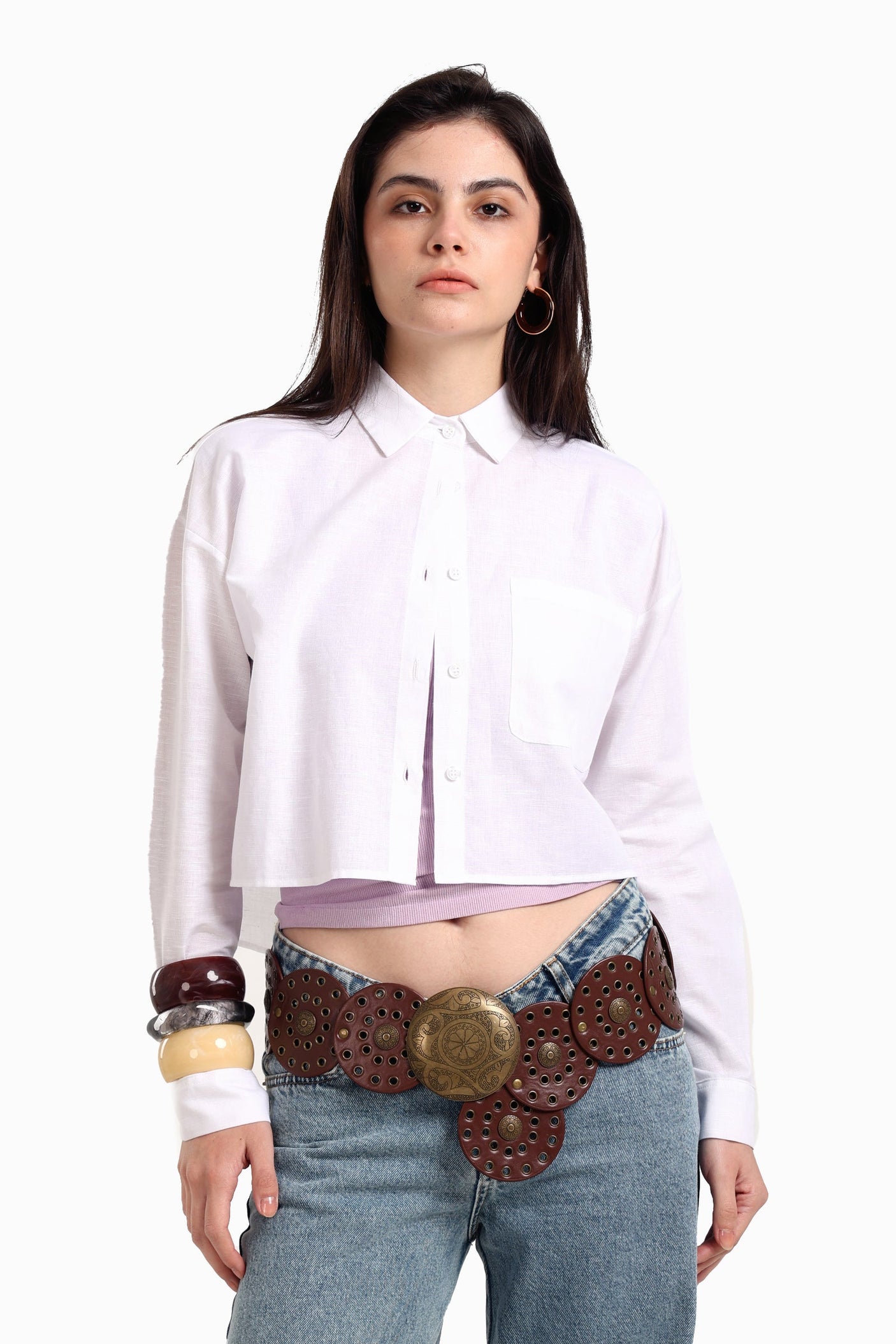 Carina - Long Sleeves Cropped Shirt
