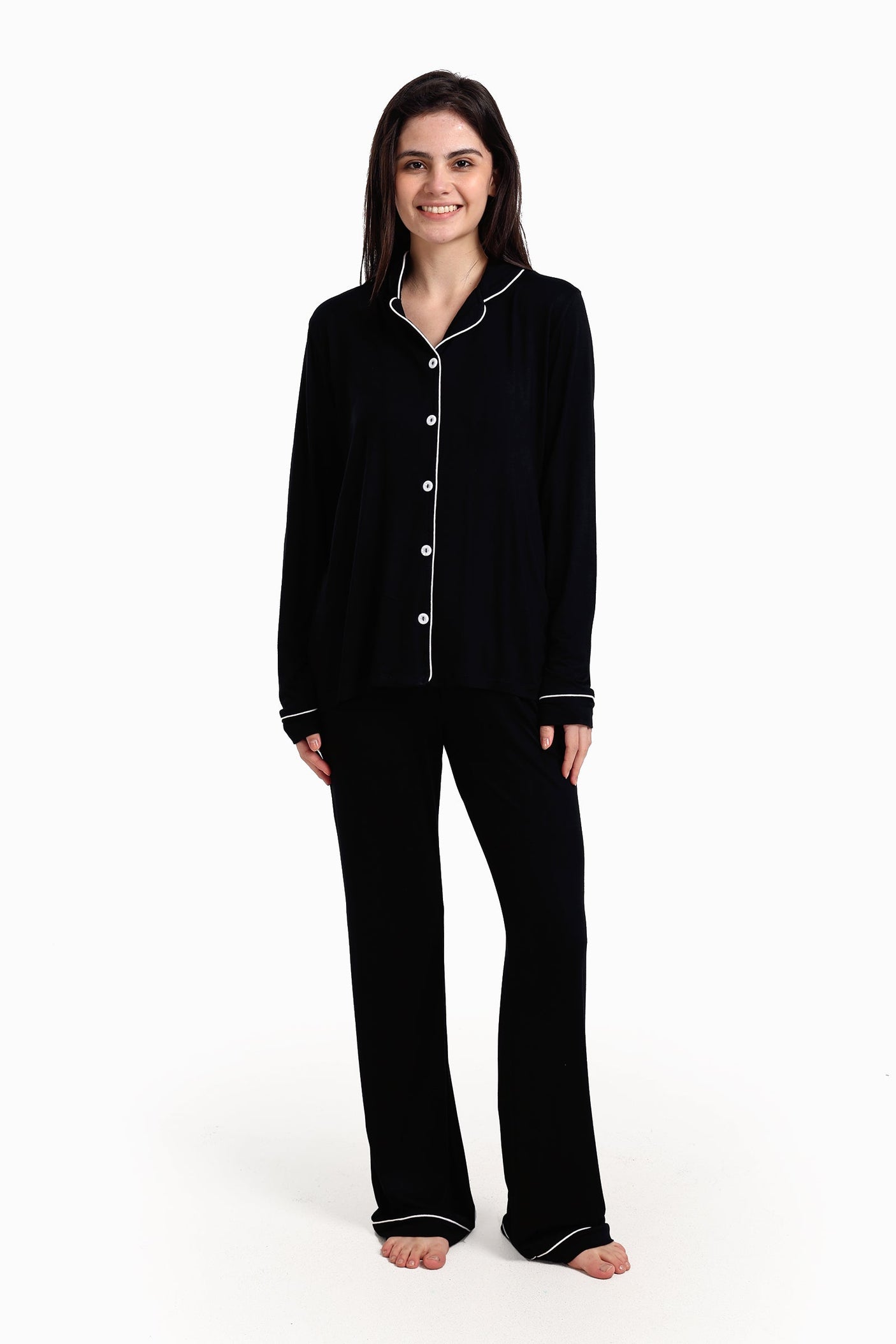 Carina - Viscose Contrast Piping Pyjama Set