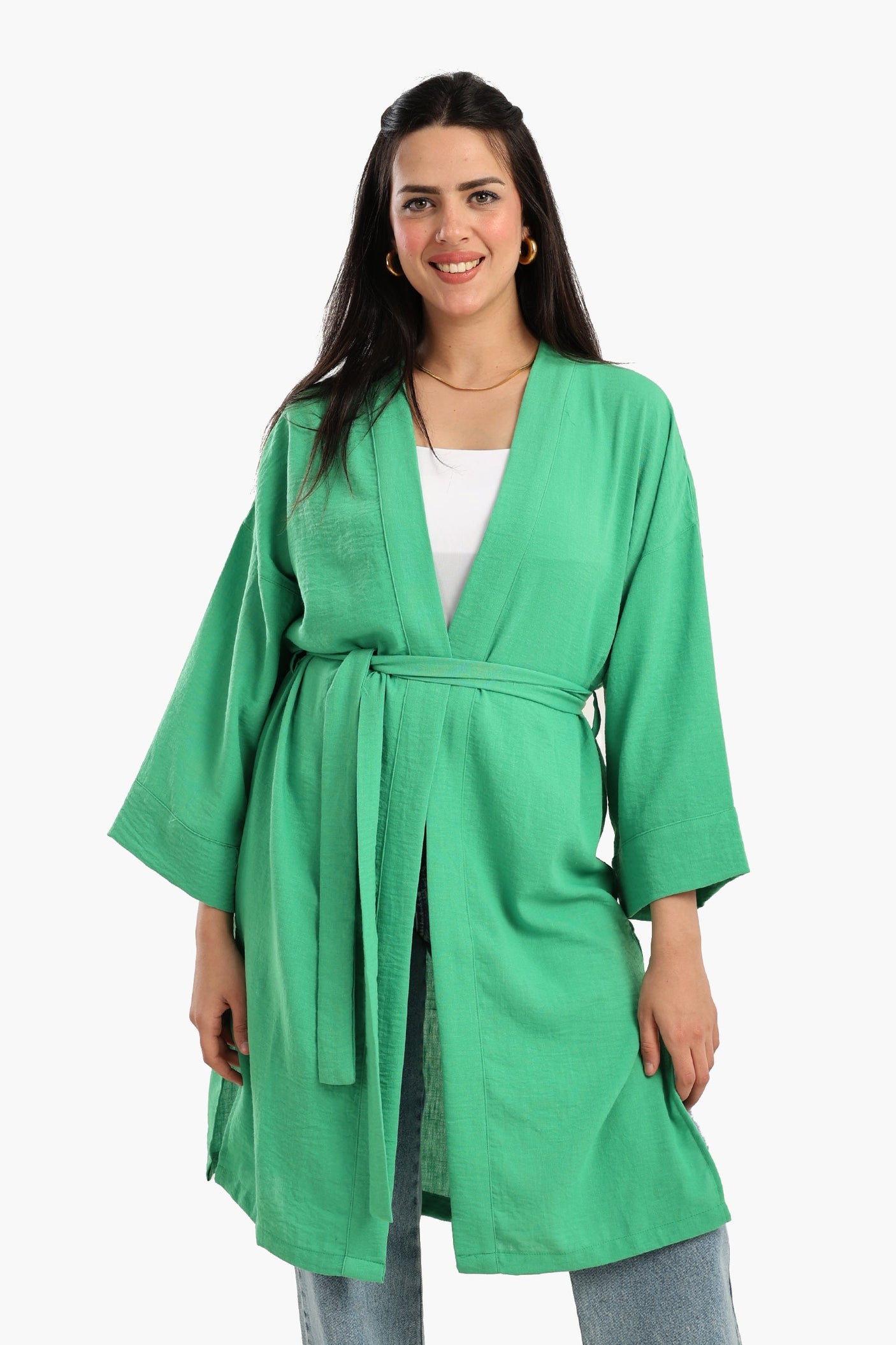 Carina - Embroidered Back Green Kimono