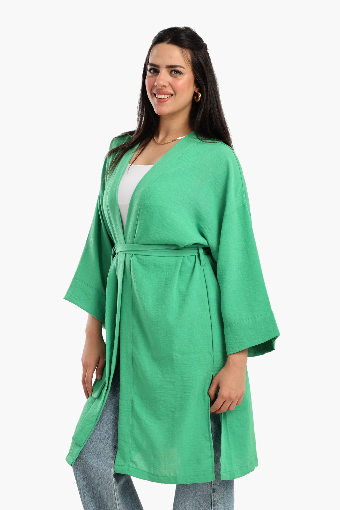 Carina - Embroidered Back Green Kimono