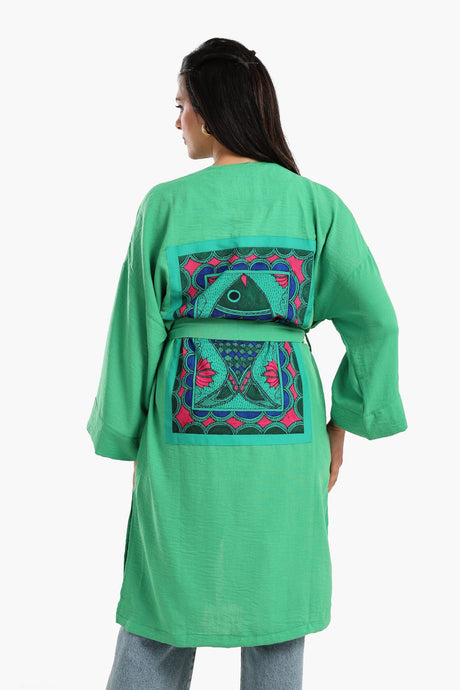 Carina - Embroidered Back Green Kimono