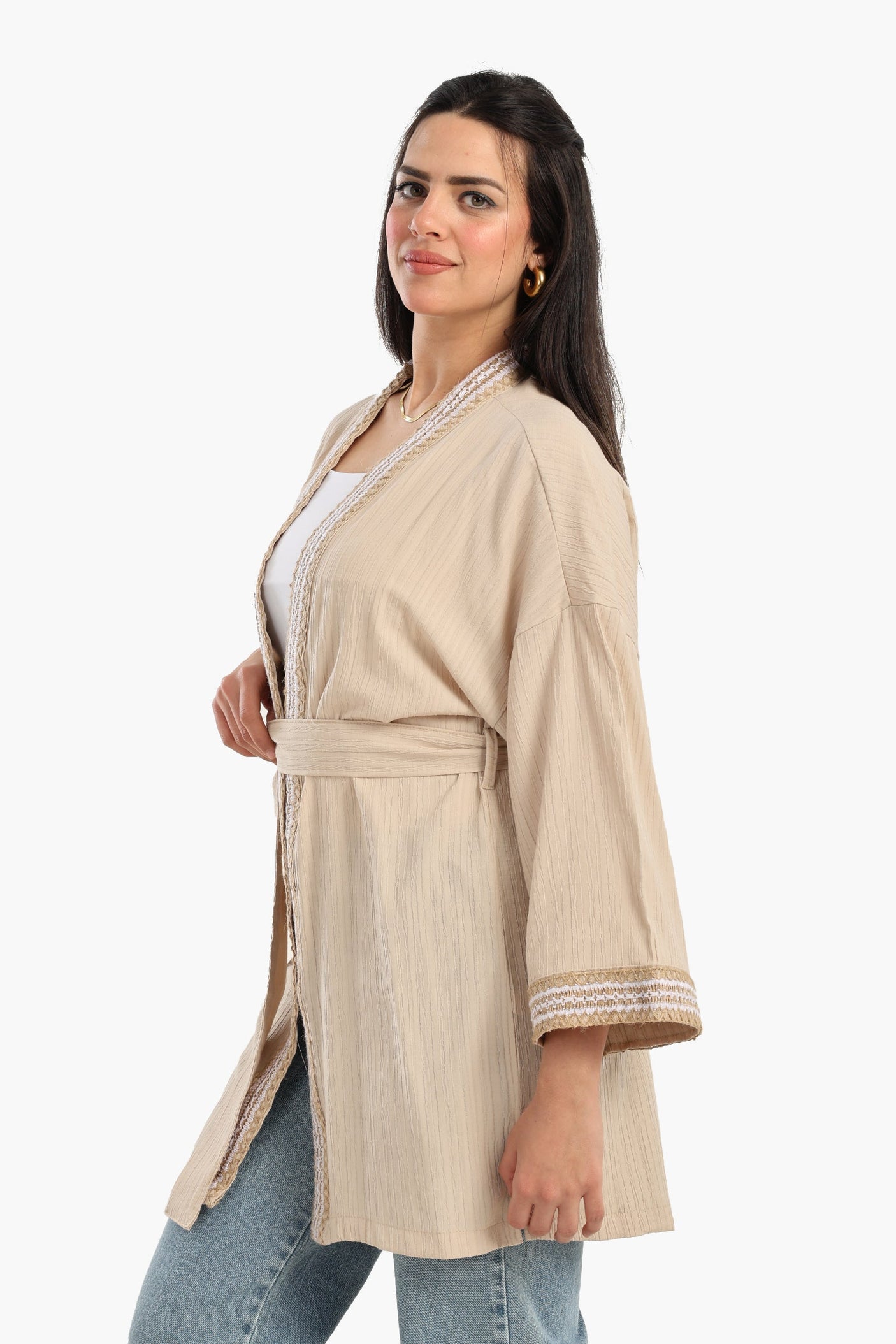 Carina - Ribbed Kimono with Embroidery