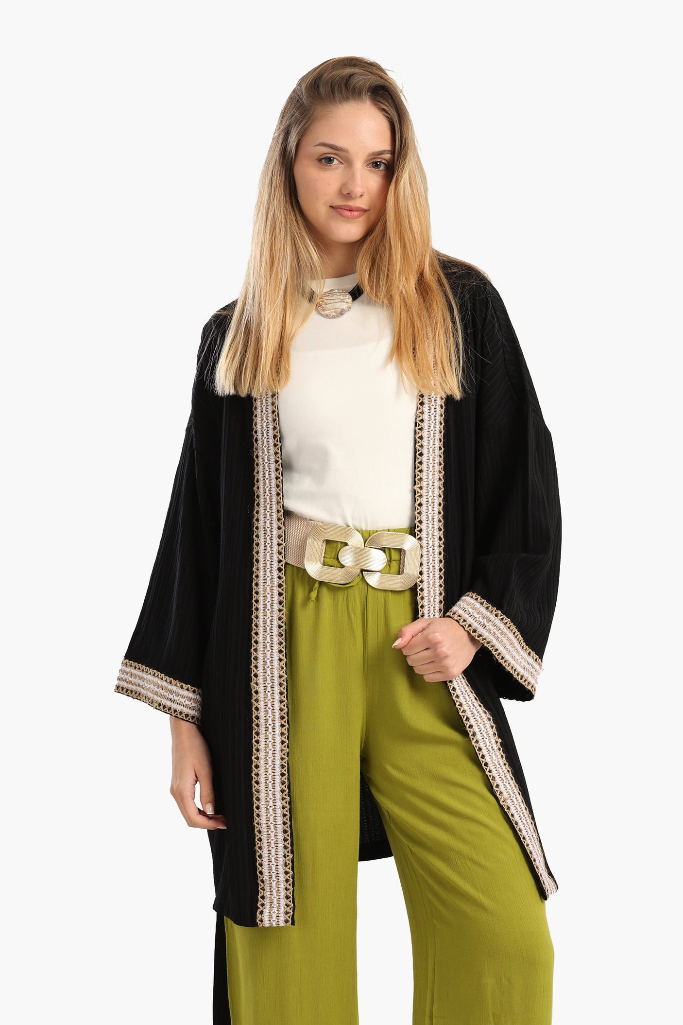 Carina - Embroidered Neck & Cuffs Kimono
