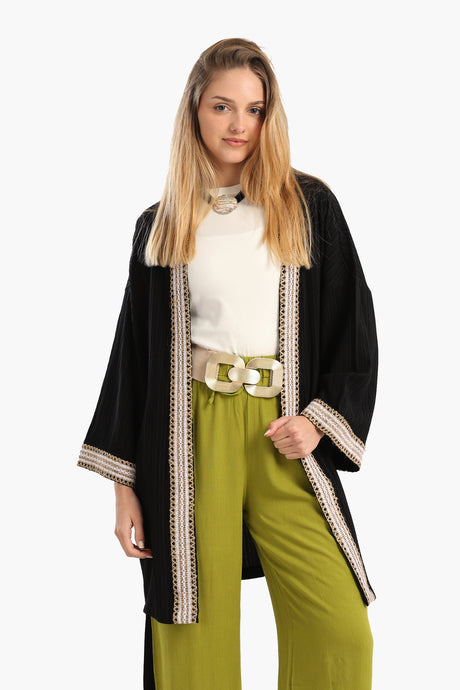 Carina - Embroidered Neck & Cuffs Kimono