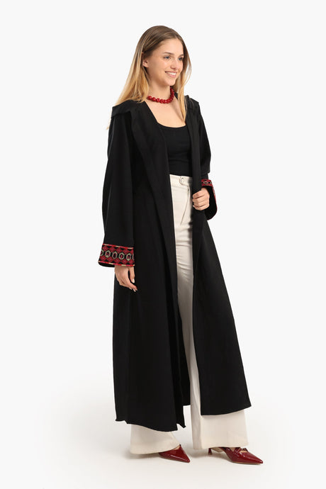 Carina - Embroidered Cuffs Black Kimono