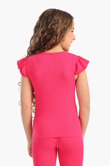 Carina - Girly Ribbed Ruffle Top