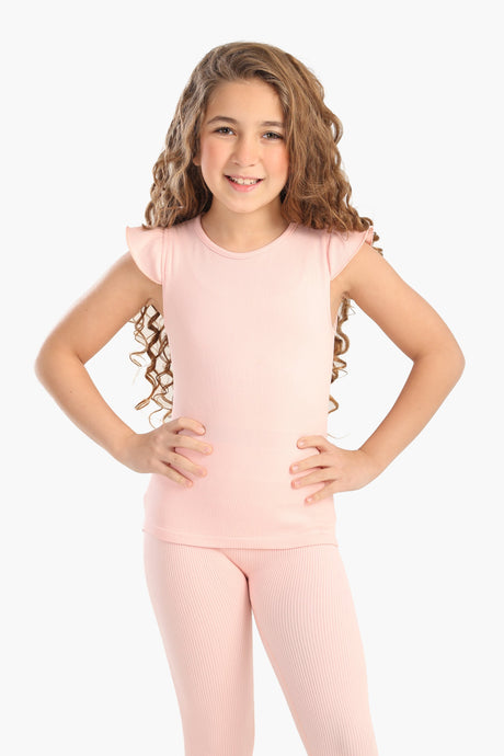 Carina - Girly Ribbed Ruffle Top