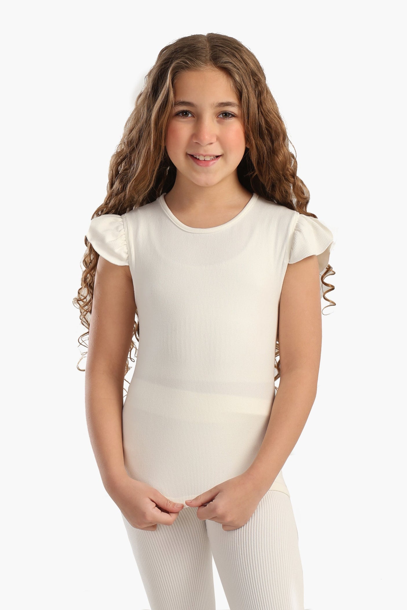 Carina - Girly Ribbed Ruffle Top