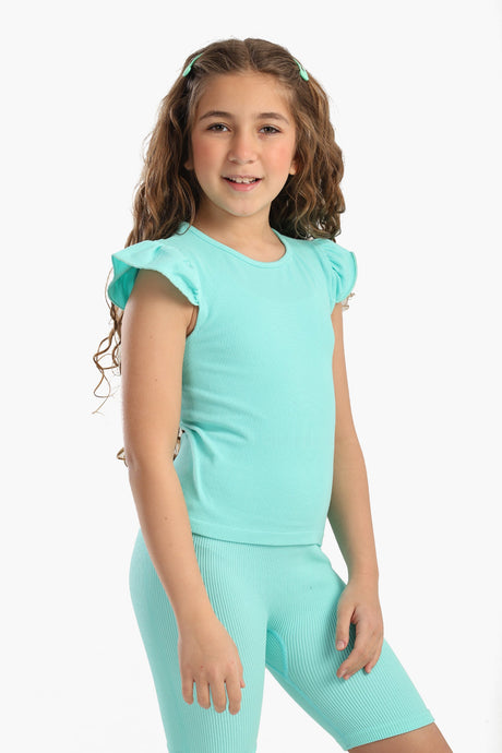 Carina - Girly Ribbed Ruffle Top