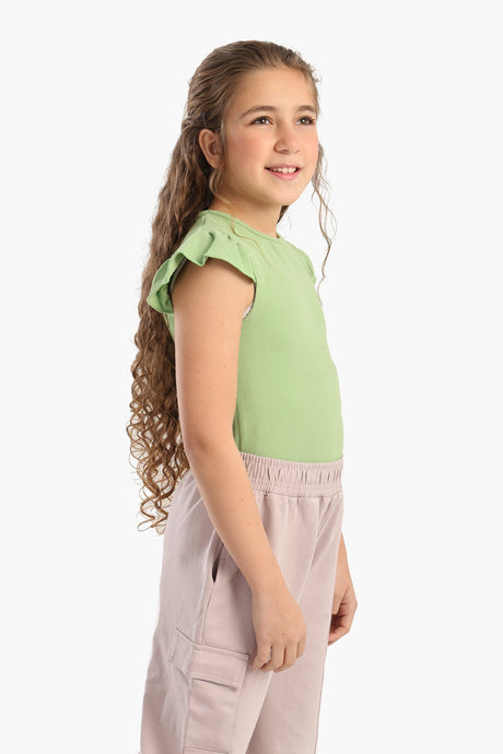 Carina - Girly Ribbed Ruffle Top