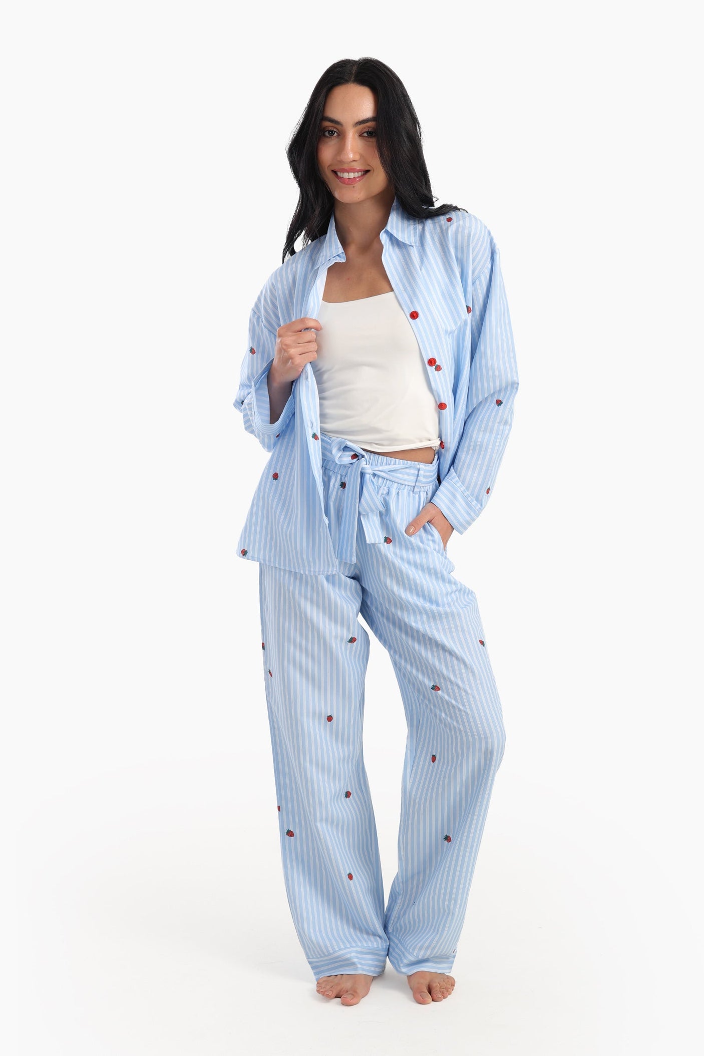 Carina - Striped Strawberry Printed Pyjama Pants