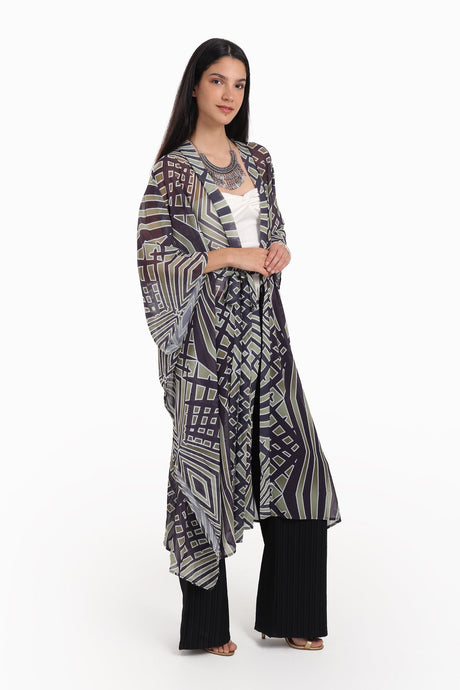 Carina - Geometrical Pattern Chiffon kimono