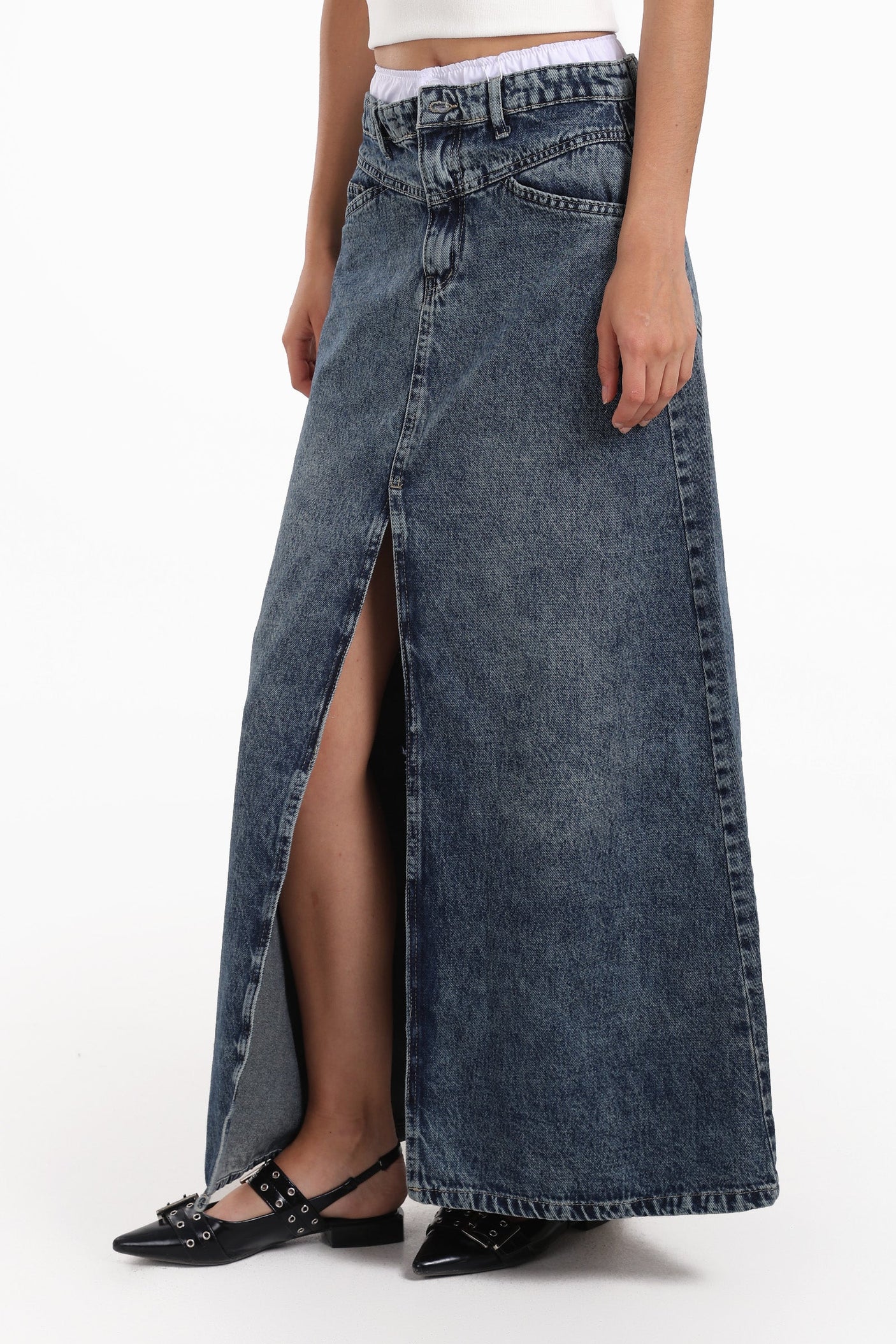 Carina - Denim Maxi Skirt with Slit