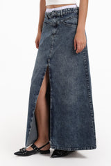 Carina - Denim Maxi Skirt with Slit