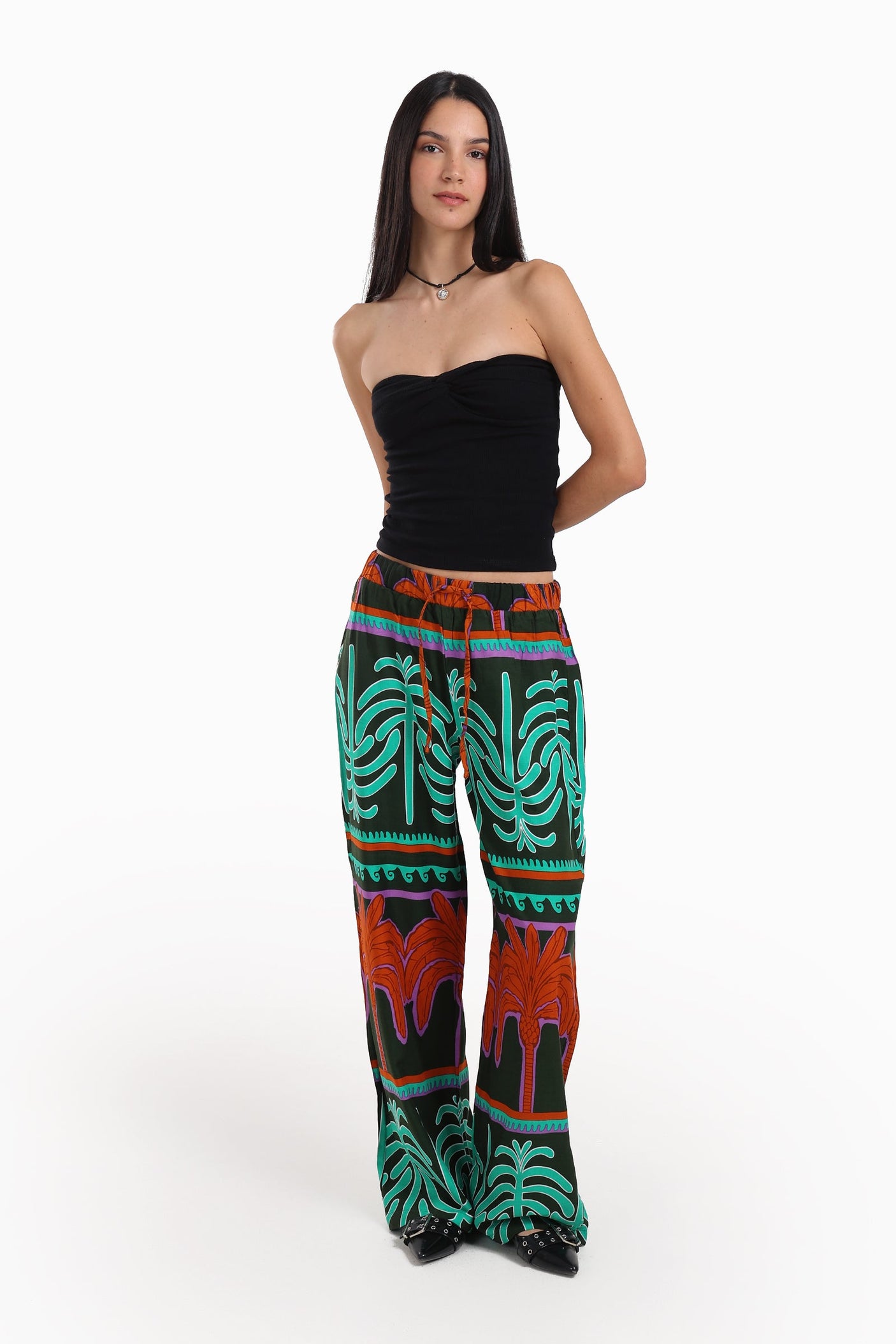 Carina - Colored Palm Print Pants