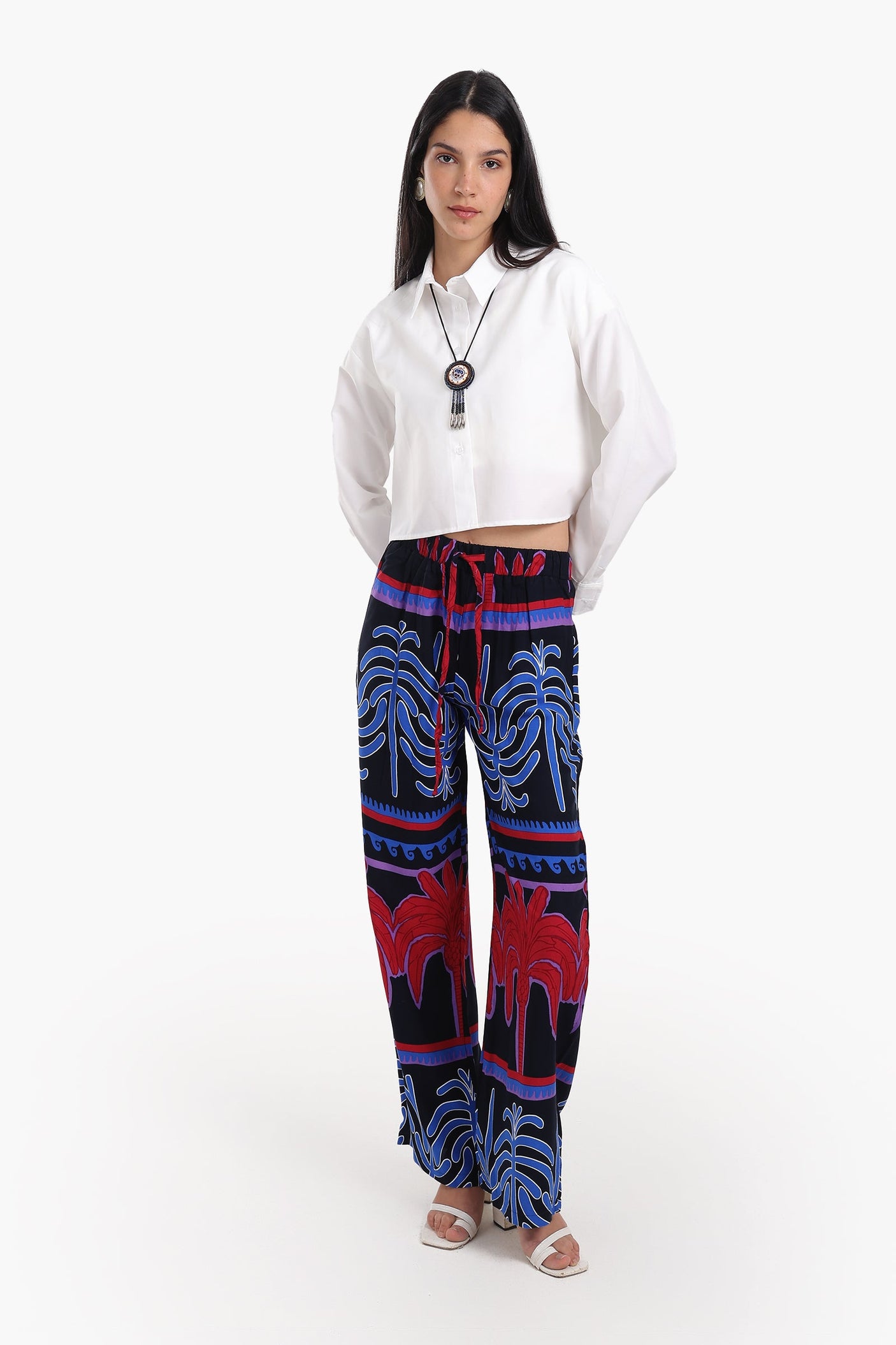 Carina - Colored Palm Print Pants