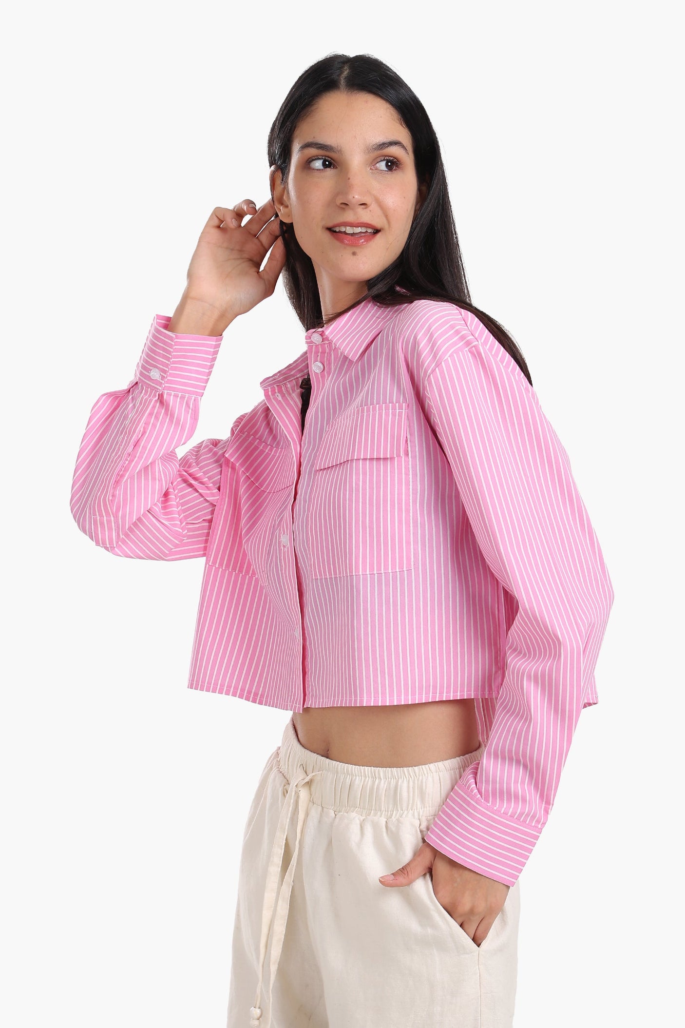 Carina - Poplin Striped Cropped Shirt