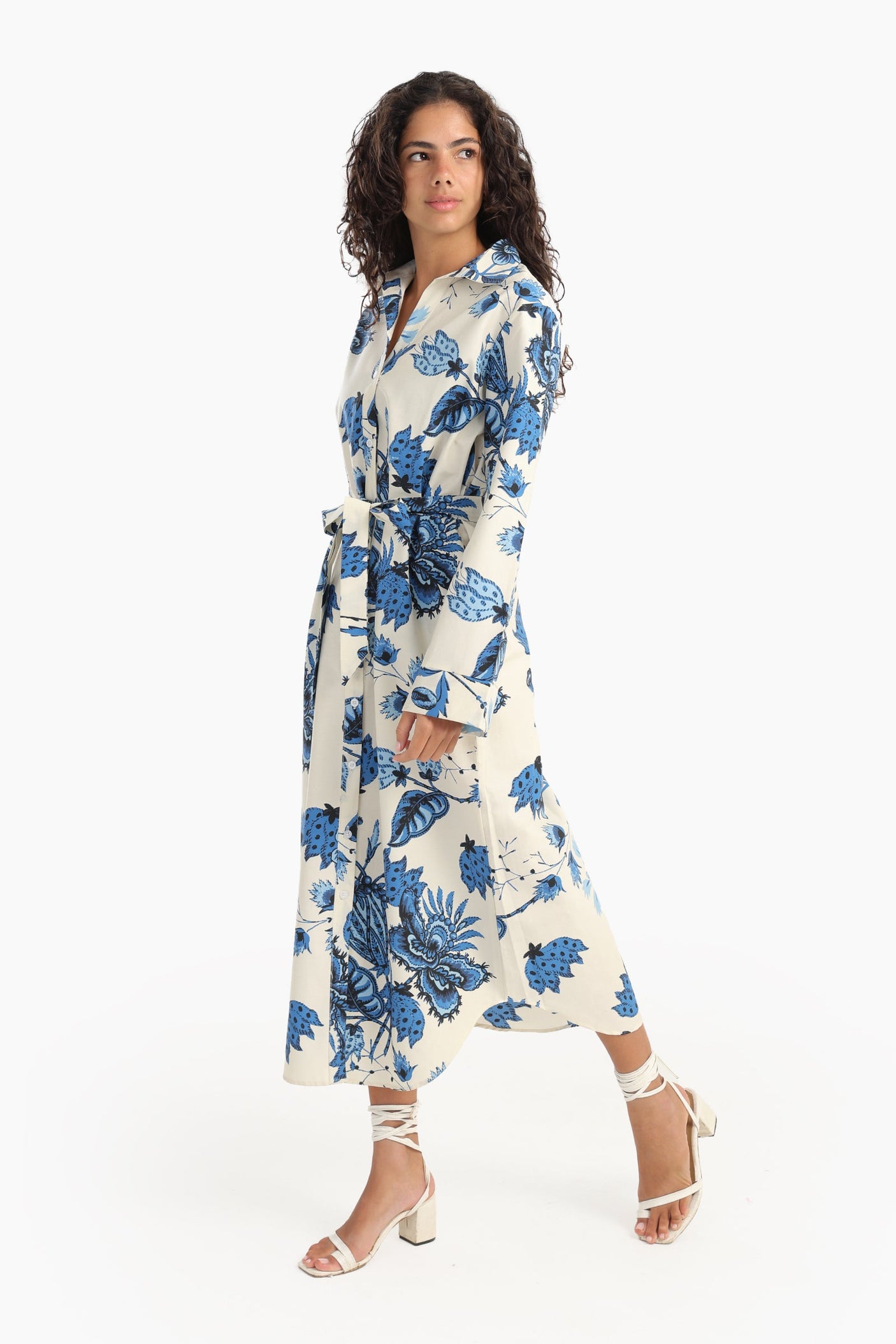 Carina - Blue Flowers Print Midi Dress