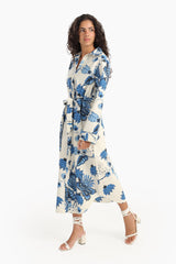 Carina - Blue Flowers Print Midi Dress