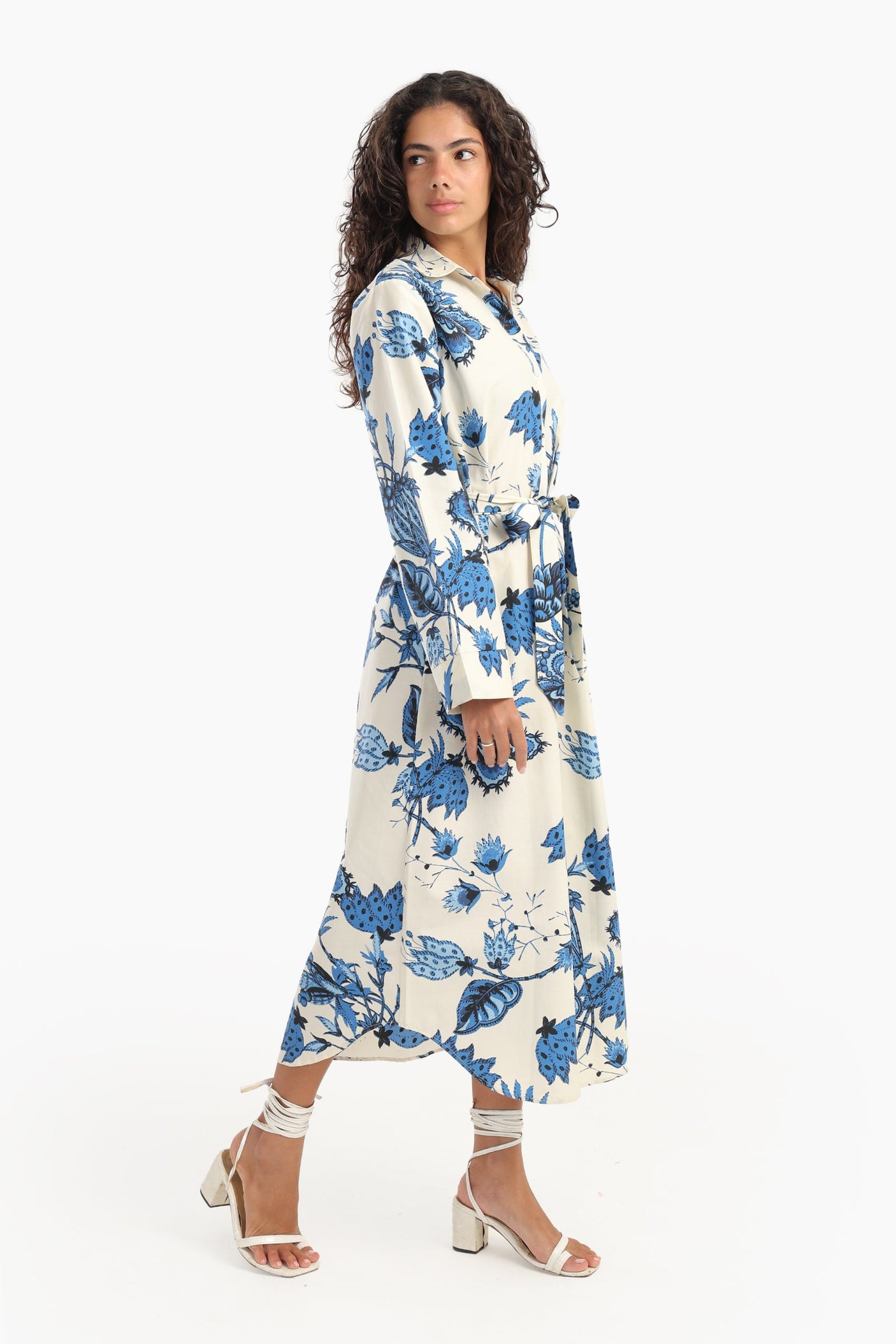 Carina - Blue Flowers Print Midi Dress