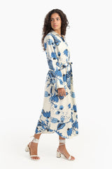 Carina - Blue Flowers Print Midi Dress