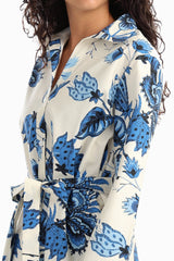 Carina - Blue Flowers Print Midi Dress