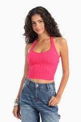 Carina - Halter Neck Ribbed Crop Top