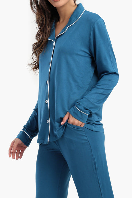 Carina - Viscose Contrast Piping Pyjama Set