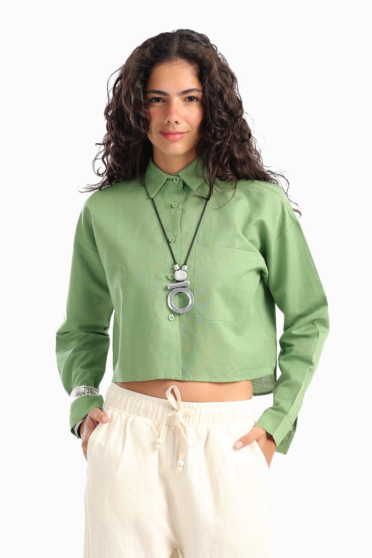 Carina - Long Sleeves Cropped Shirt