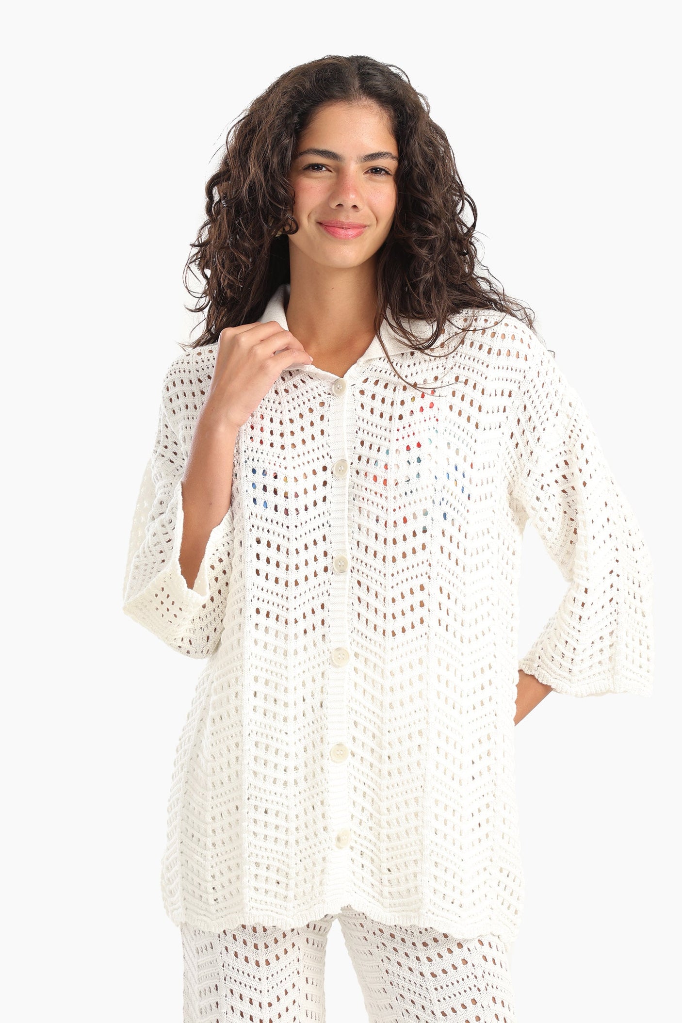 Carina - Stylish Fishnet Pattern Beach Shirt