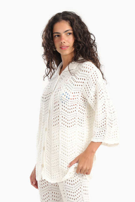 Carina - Stylish Fishnet Pattern Beach Shirt