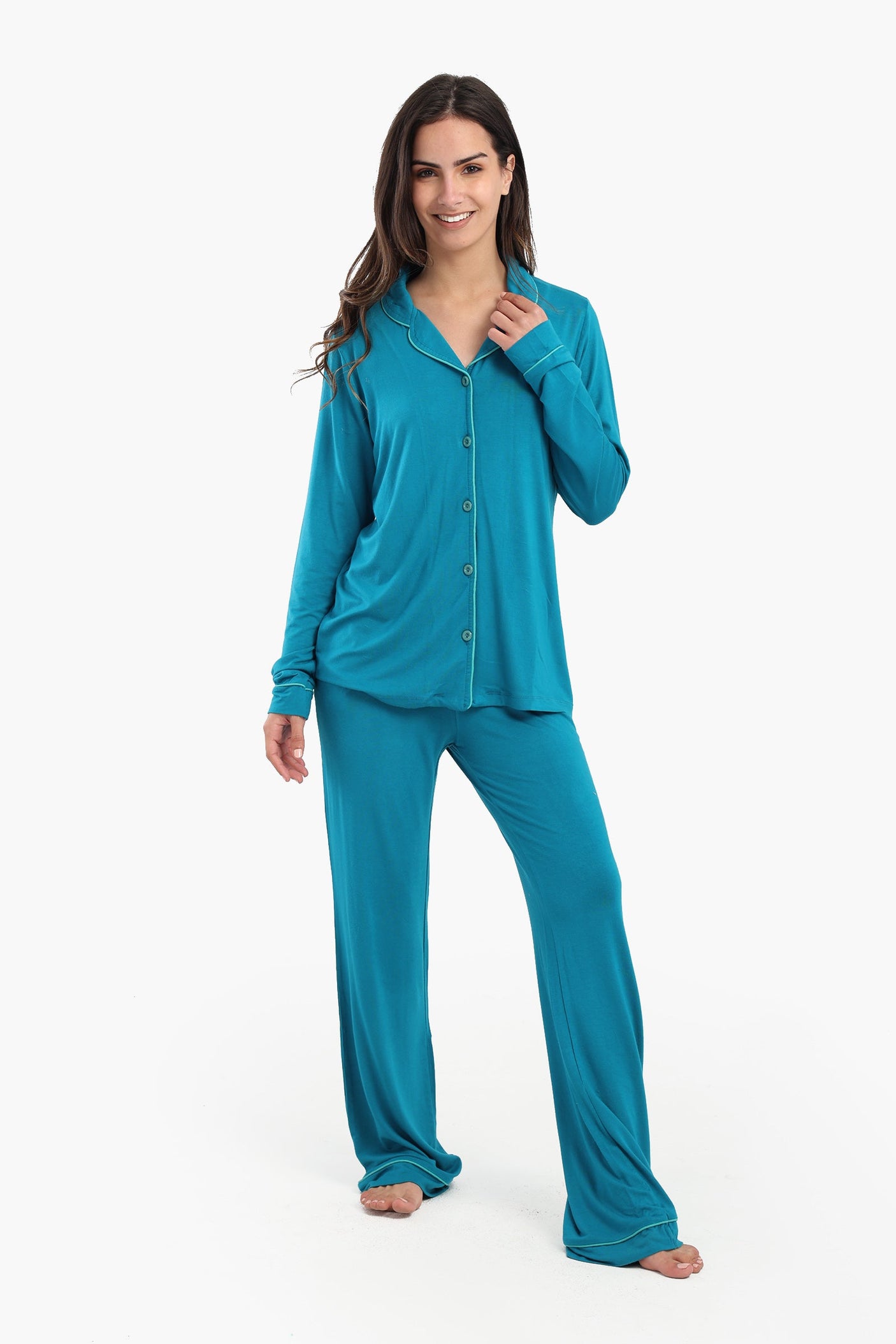 Carina - Viscose Contrast Piping Pyjama Set