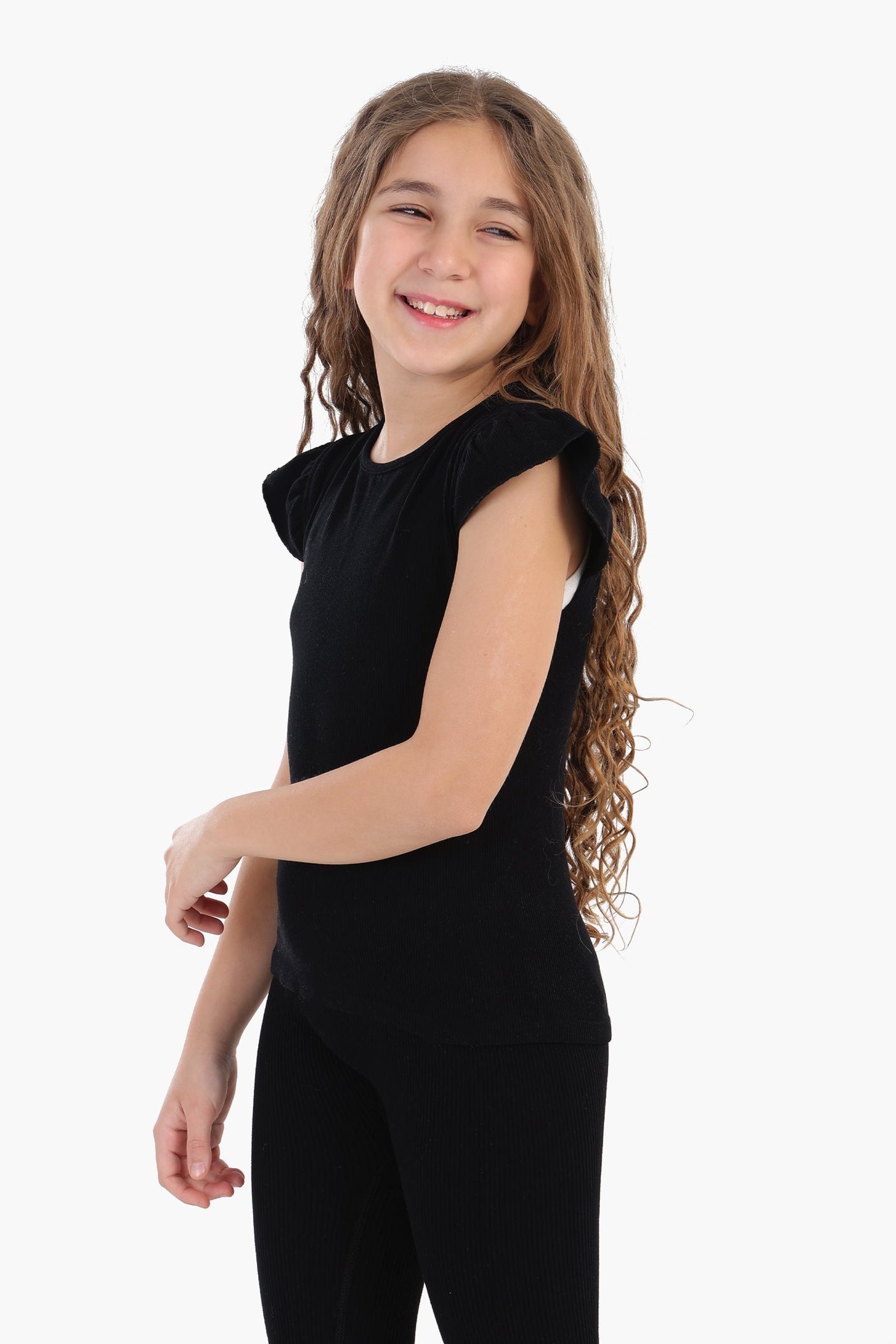 Carina - Girly Ribbed Ruffle Top