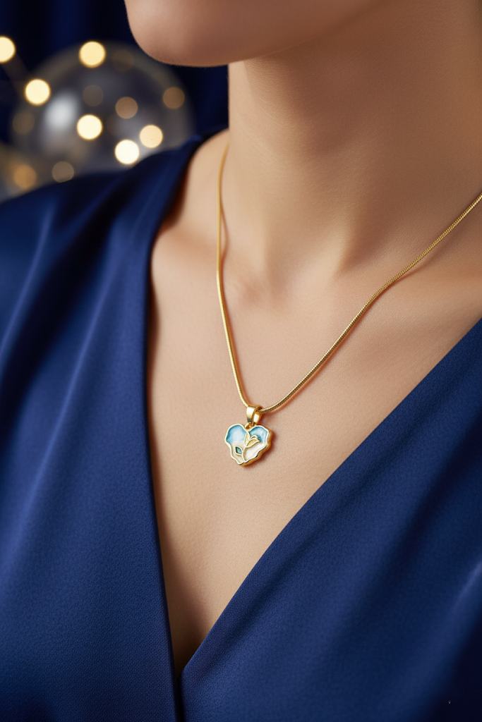 Women’s Necklace Enamel Heart Floral Pendant